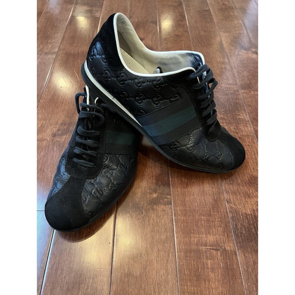 Gucci Guccissi Mens Size 8.5‎ Leather Low Top GG Stripe Made in Italy Sneakers - Picture 8 of 13